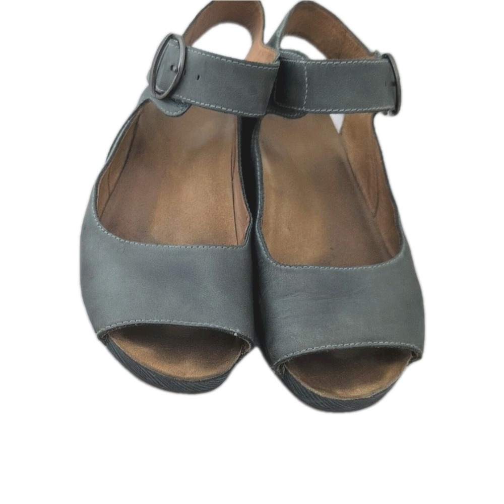 DANSKO Tiana Teal Leather 39 US 8.5-9 Ankle Strap Wedge Sandal Open Toe - Picture 3 of 7